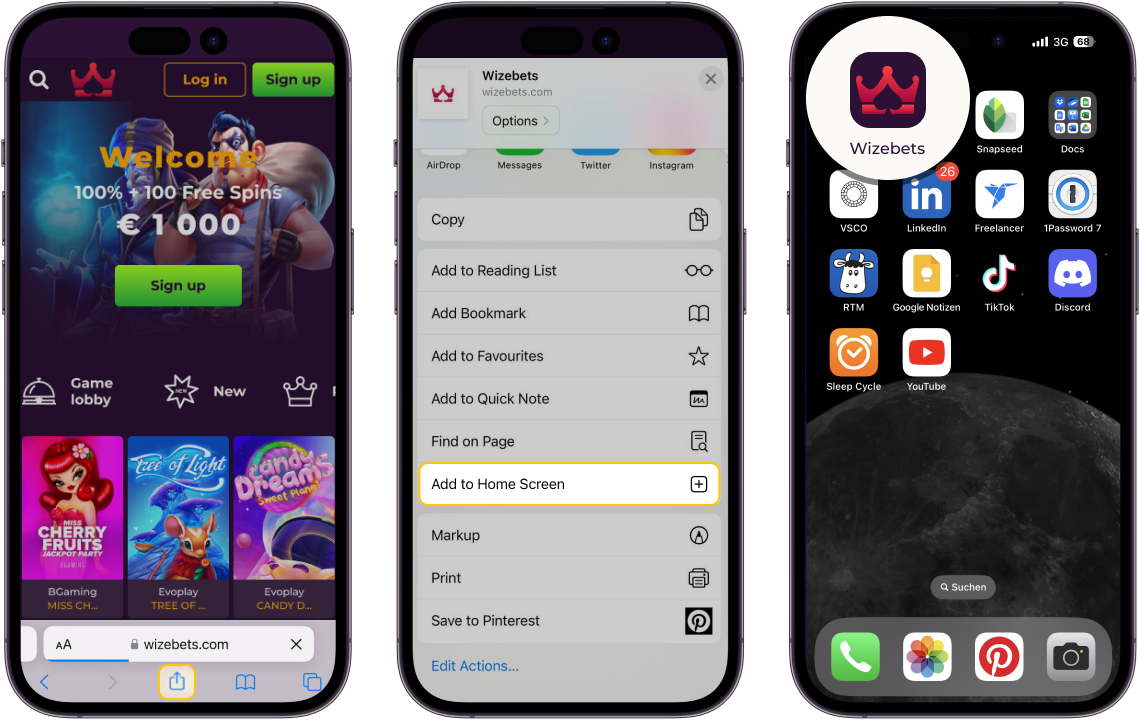 Aplicație mobilă Wizebets Casino PWA Android iOS România
